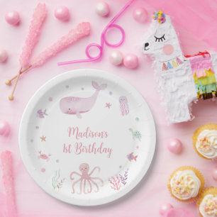 Assiettes En Carton Pastel rose sous la mer Anniversaire