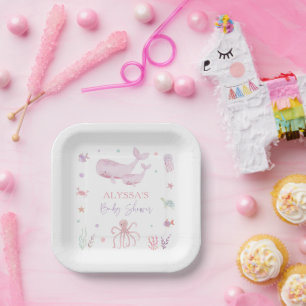 Assiettes En Carton Pastel rose sous le Baby shower marin