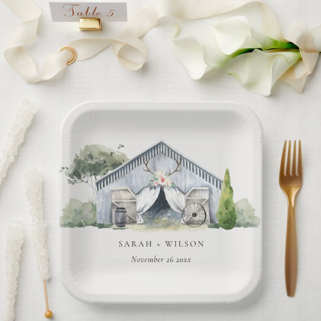 Assiettes En Carton Pastel Rustic Dusky Barnyard Farm Mariage à thème (Mariage)