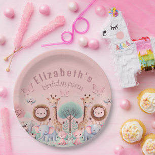 Assiettes En Carton Pastel Safari - Aquarelle Jungle Animaux  