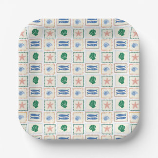 Assiettes En Carton Pastel Seashell Motif Côte Boho Moderne
