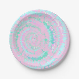 Assiettes En Carton Pastel Tie Dye Motif Pink Aqua Mint Green