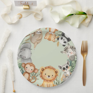 Assiettes En Carton PastelTropical Wild One Jungle Safari Animaux