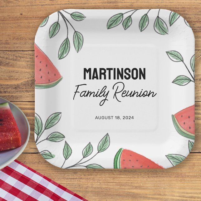 Assiettes En Carton Pastèque de l'arbre d'été de la Réunion familiale  (Créateur téléchargé)