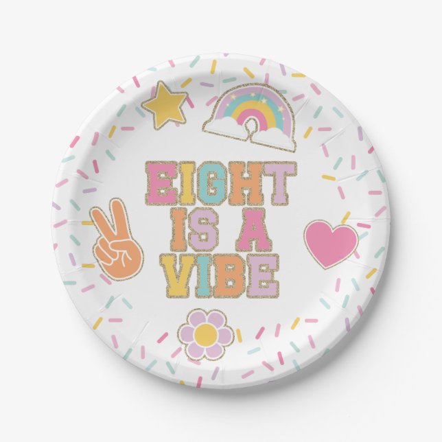 Assiettes En Carton Patch Preppy Eight est un Vibe 8th Birthday (Devant)