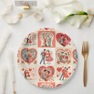 Assiettes En Carton Patchwork de la Saint-Valentin des Swingin' Sixtie