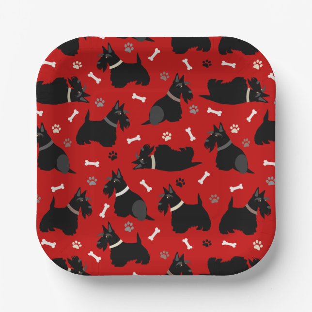 Assiettes En Carton Pâtes et os de Terrier écossais noir (Recto)