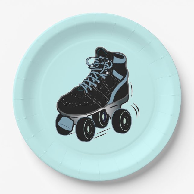 Assiettes En Carton Patin de rouleau du garçon dans le bleu (Devant)