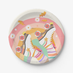 Assiettes En Carton Patinage à rouleaux Retro Super fille Anniversaire