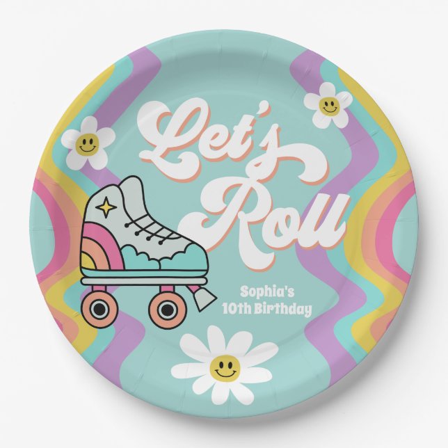 Assiettes En Carton Patinage à rouleaux rétroactif Plaques en papier d (Devant)