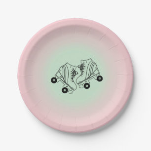 Assiettes En Carton Patinage à rouleaux rose moderne