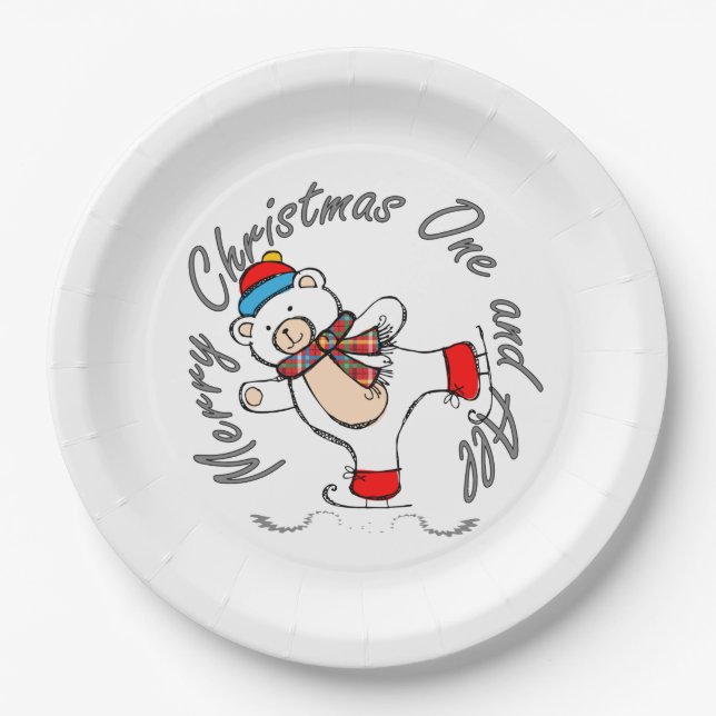 Assiettes En Carton Patinage sur glace Ours polaire Noël (Devant)