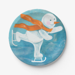 Assiettes En Carton Patinage sur glace Snowman