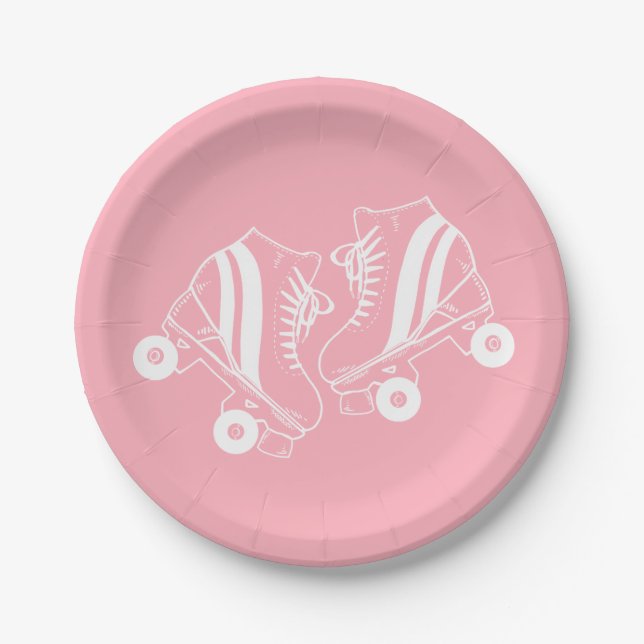 Assiettes En Carton Patins à rouleaux minimalistes Derby Patinage rose (Devant)