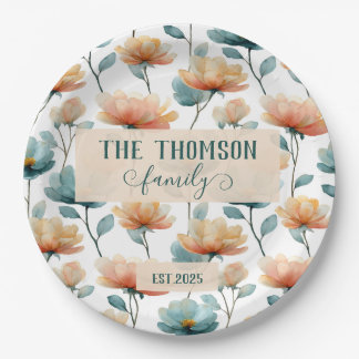 Assiettes En Carton Patrimoine familial floral aquarelle vintage