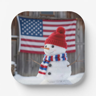 Assiettes En Carton Patriotic Snowman With American Flag