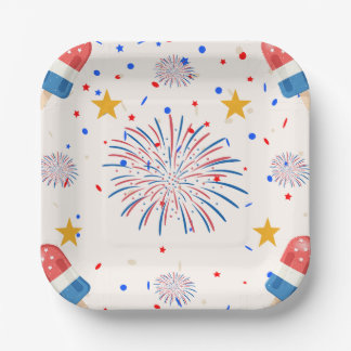 Assiettes En Carton Patriotique Ice Pops & Fireworks Motif | Rouge bla