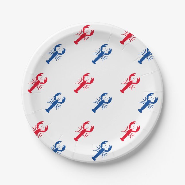 Assiettes En Carton Patriotique motif de homard rouge blanc et bleu (Devant)
