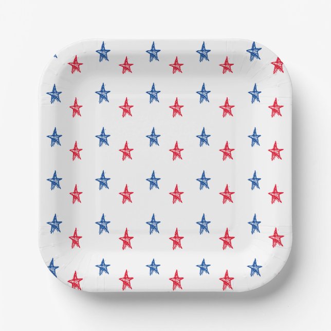 Assiettes En Carton Patriotique rouge blanc bleu dessiné à la main éto (Recto)