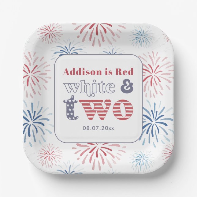 Assiettes En Carton Patriotique rouge blanc Deux fête d'anniversaire (Recto)