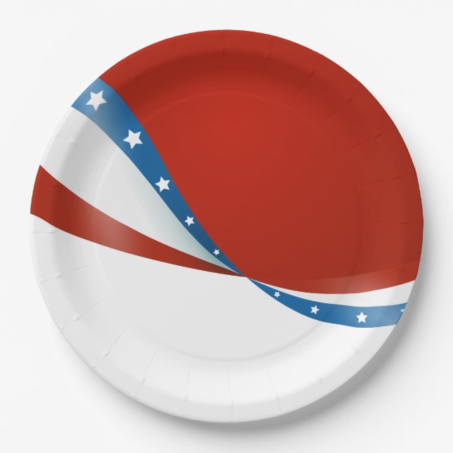 Assiettes En Carton Patriotique rouge blanc et bleu avec étoiles (Devant)