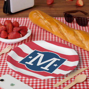 Assiettes En Carton Patriotique Rouge Bleu Bleu Personnalisé Monogramm