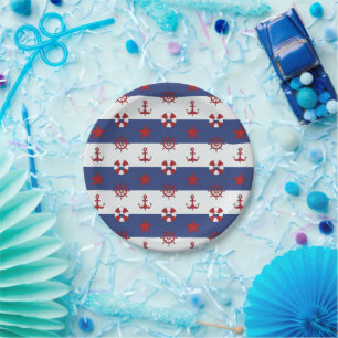 Assiettes En Carton Patteries Nautical Stars and Stripes