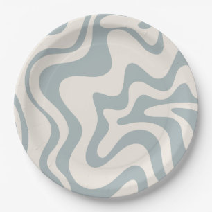 Assiettes En Carton Pattern Blue-Grey and Cream