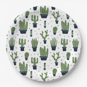 Assiettes En Carton Pattern Rustic Green Cactus