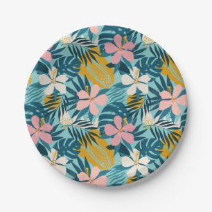 Assiettes En Carton Pattern tropical hibiscus