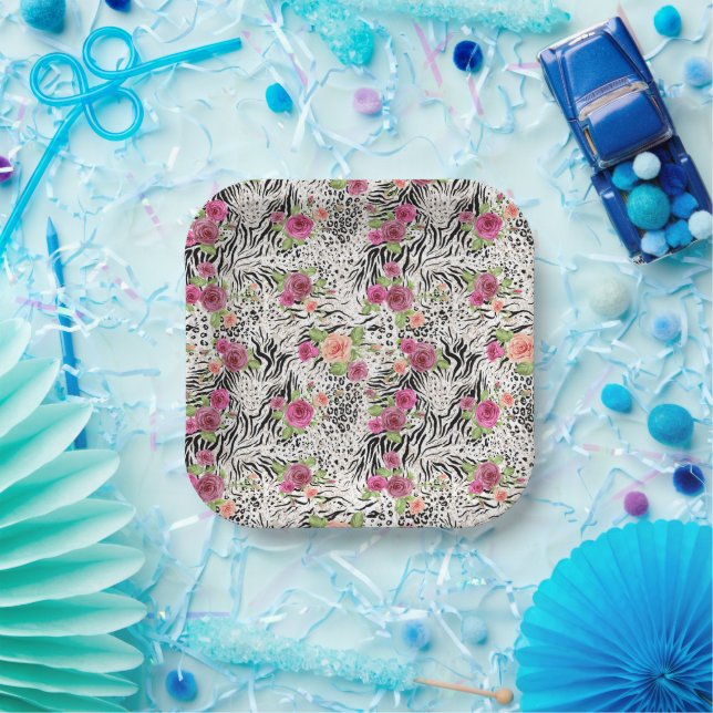 Assiettes En Carton Pattern with Animal Prints (Fête)