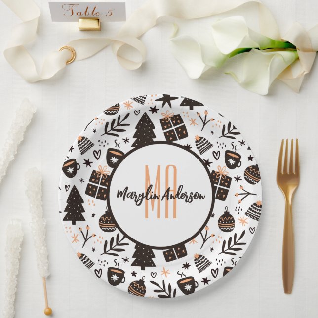 ASSIETTES EN CARTON PATTERNES MONOGRAM DE CHRISTMAS (Mariage)