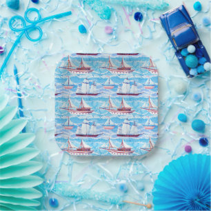 Assiettes En Carton Patters de Watercolor Sailing Ships