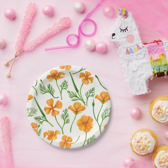 Assiettes En Carton Pavot de Californie, fleurs d'été, orange wil (Fête)