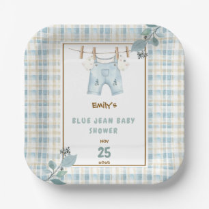 Assiettes En Carton Pays En vichy Blue Jean Baby shower Bienvenue