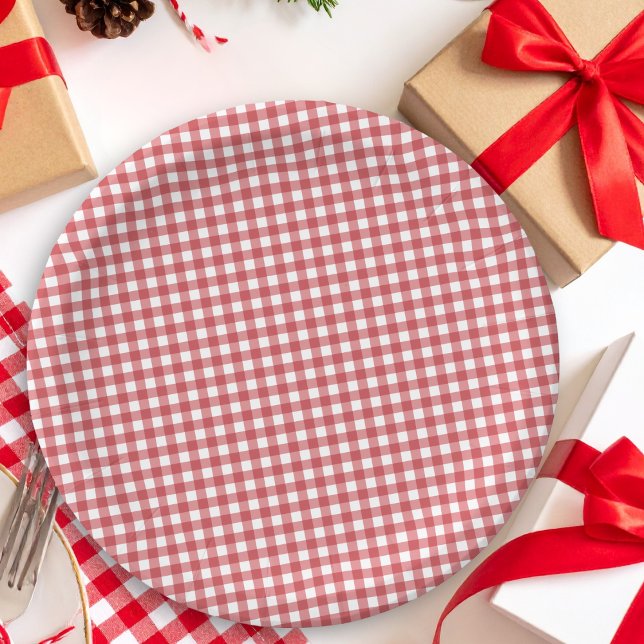 Assiettes En Carton Pays gingham rouge Noël Réception de mariage (Créateur téléchargé)