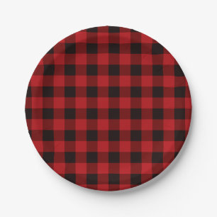 Assiettes En Carton Pays Rouge et noir plaid
