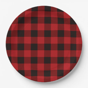 Assiettes En Carton Pays rouge et noir plaid