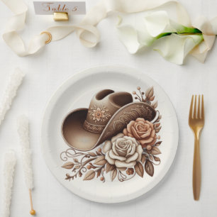 Assiettes En Carton Pays Western Cowgirl Casquette avec fleurs