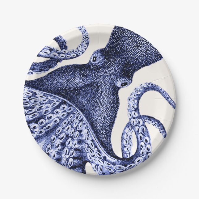 Assiettes En Carton Paysage Bleu Octopus (Devant)