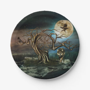 Assiettes En Carton Paysage de la Lune des arbres de Vegvisir