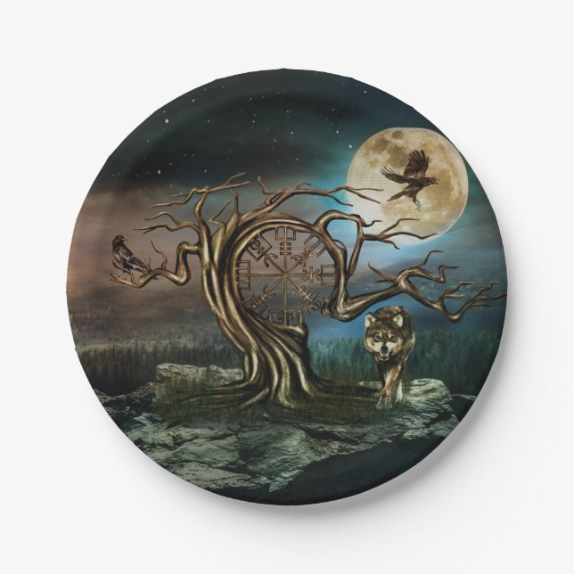 Assiettes En Carton Paysage de la Lune des arbres de Vegvisir (Devant)