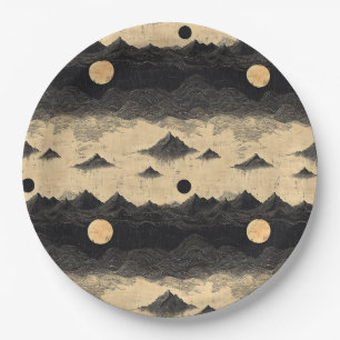 Assiettes En Carton Paysage de Montagne aux Nuages Vintage (9)