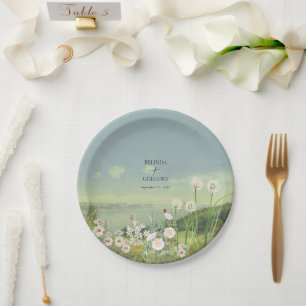 Assiettes En Carton Paysage de montagne de mariage à fleur sauvage aqu