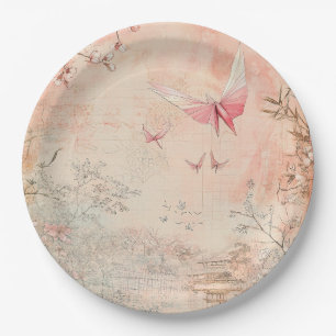 Assiettes En Carton Paysage de sérénité de fleurs de cerisier rose (3)