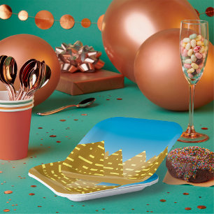 Assiettes En Carton Paysage Désertique Pyramides Égyptiennes Or Géomét