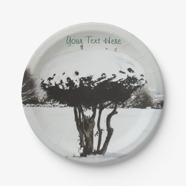 Assiettes En Carton paysage festif unique scène de neige à noël (Devant)