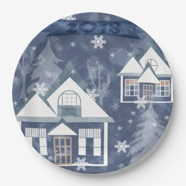 Assiettes En Carton Paysage hivernal (Devant)