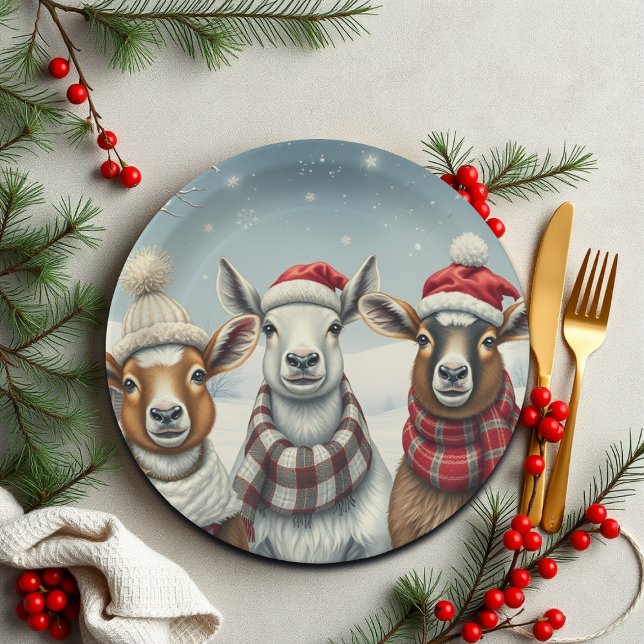 Assiettes En Carton Paysage hivernal avec mouton et Cabine (Créateur téléchargé)
