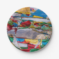 Paysage tibétain avec drapeaux de prière - Himalay